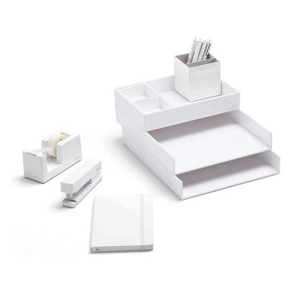 Poppin Dream Desk Set - White, Letter Trays